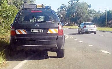 Watch out: The mobile speed camera on the Pacific Highway at Urunga. Watch out: The mobile speed camera on the Pacific Highway at Urunga.
